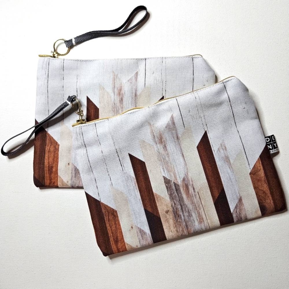 2 Geo Wood Fabric Zippered Pouches by Deny Design New!